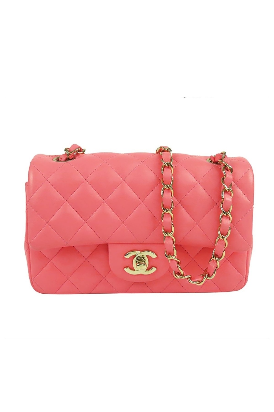 Chanel Chain Shoulder Bag Pink Lambskin Mini Quilted 20 Single Flap